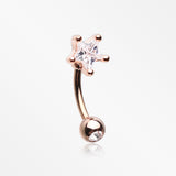 Rose Gold Star Gem Sparkle Prong Curved Barbell-Clear
