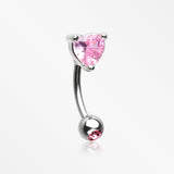 Heart Gem Sparkle Prong Curved Barbell-Pink