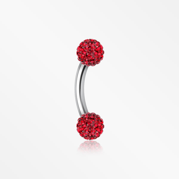 Multi-Gem Sparkle Curved Barbell Eyebrow Ring-Red