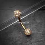 Golden Pave Sparkle Full Dome Curved Barbell Ring-Aurora Borealis