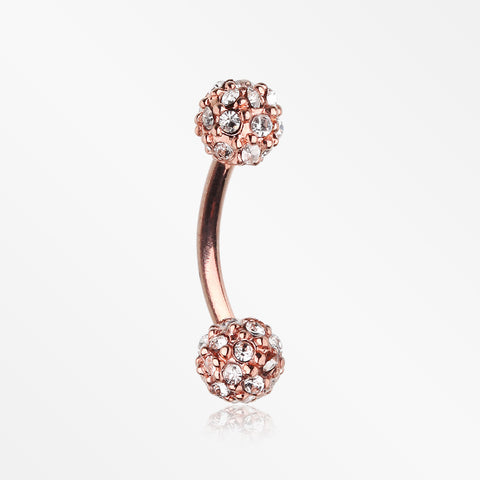 Rose Gold Pave Sparkle Full Dome Curved Barbell Ring-Clear
