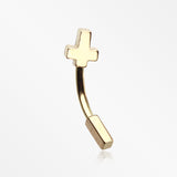 Golden Cross Curved Barbell Eyebrow Ring-Gold