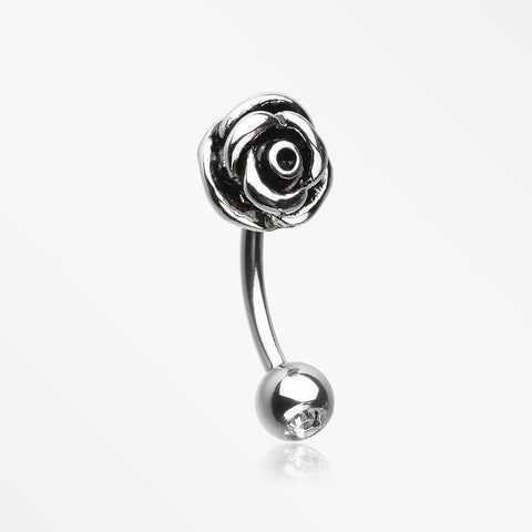 Blossom Rose Curved Barbell Eyebrow Ring-Clear