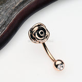 Rose Gold Blossom Rose Curved Barbell Eyebrow Ring-Clear