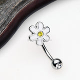 Adorable Daisy Steel Curved Barbell Eyebrow Ring-Clear/Yellow