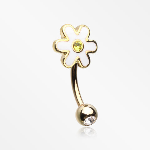 Golden Adorable Daisy Steel Curved Barbell Eyebrow Ring-Clear/Yellow