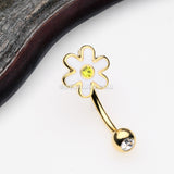 Golden Adorable Daisy Steel Curved Barbell Eyebrow Ring-Clear/Yellow