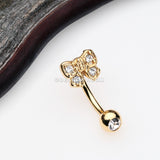 Golden Dainty Bow-Tie Sparkle Eyebrow Curved Barbell Ring-Clear