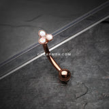 Rose Gold Trinity Opal Sparkle Curved Barbell Ring-White