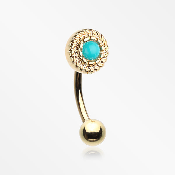 Golden Vintage Rope Turquoise Eyebrow Curved Barbell Ring -Turquoise