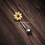 Dainty Daisy Eyebrow Curved Barbell Ring-Yellow/Black