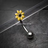 Dainty Daisy Eyebrow Curved Barbell Ring-Yellow/Black
