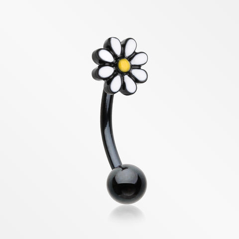 Blackline Spring Blossom Daisy Curved Barbell Ring-Black/White/Yellow