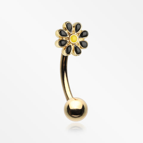Golden Dainty Adorable Daisy Curved Barbell Ring-Black/Yellow