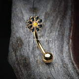Golden Dainty Adorable Daisy Curved Barbell Ring-Black/Yellow