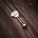 White Rose Blossom Sparkle Curved Barbell Ring-White/Clear