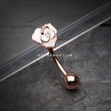 Rose Gold White Rose Blossom Sparkle Curved Barbell Ring-White/Clear
