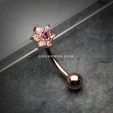 Rose Gold Brilliant Sparkle Spring Flower Eyebrow Curved Barbell Ring-Clear/Purple