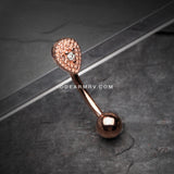 Rose Gold Aria Sparkle Teardrop Curved Barbell Ring-Clear