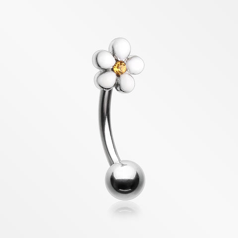 Adorable Plumeria Flower Curved Barbell Ring-White/Yellow