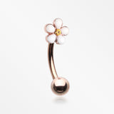 Rose Gold Adorable Plumeria Flower Curved Barbell Ring-White/Yellow
