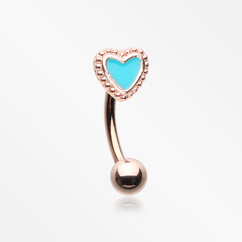 Rose Gold Adorable Heart Curved Barbell-Teal