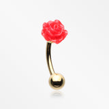 Golden Romantic Rose Blossom Curved Barbell-Red