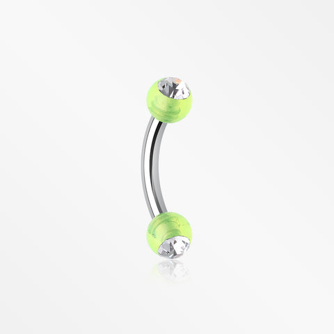 Acrylic Gem Ball Curved Barbell Eyebrow Ring-Green/Clear