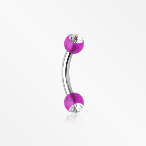 Acrylic Gem Ball Curved Barbell Eyebrow Ring-Purple/Clear