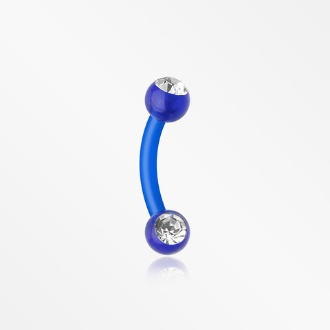 Acrylic Gem Ball Flexible Shaft Curved Barbell Eyebrow Ring-Blue/Clear