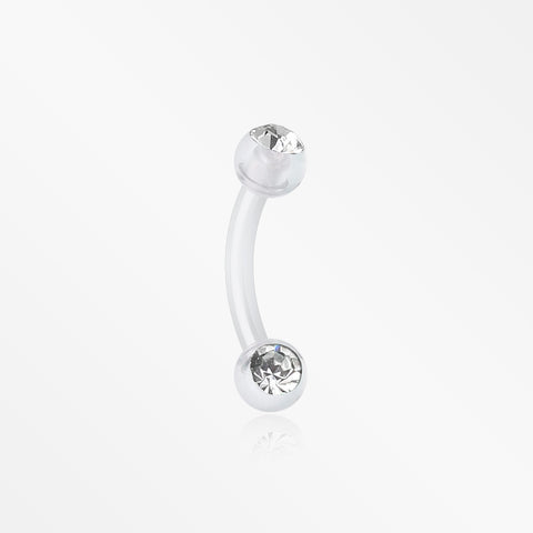 Acrylic Gem Ball Flexible Shaft Curved Barbell Eyebrow Ring-Clear Gem