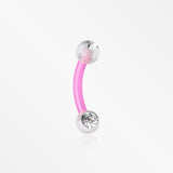Acrylic Gem Ball Flexible Shaft Curved Barbell Eyebrow Ring-Pink/Clear