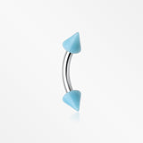 Neon Acrylic Spike Ends Curved Barbell Eyebrow Ring-Light Blue