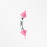 Neon Acrylic Spike Ends Curved Barbell Eyebrow Ring-Pink