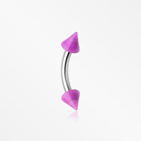 Neon Acrylic Spike Ends Curved Barbell Eyebrow Ring-Purple