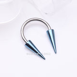 Detail View 1 of Colorline Long Spikes Steel Horseshoe Circular Barbell-Blue