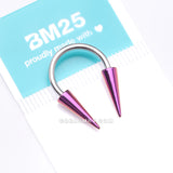 Detail View 4 of Colorline Long Spikes Steel Horseshoe Circular Barbell-Purple