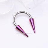 Detail View 1 of Colorline Long Spikes Steel Horseshoe Circular Barbell-Purple