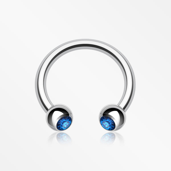 Gem Ball Steel Horseshoe Circular Barbell-Capri Blue