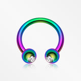 Blackline PVD Gem Ball Horseshoe Circular Barbell-Rainbow/Clear