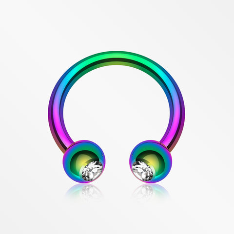 Blackline PVD Gem Ball Horseshoe Circular Barbell-Rainbow/Clear