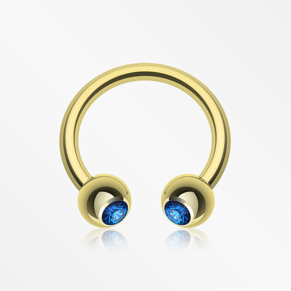 Gold Plated Gem Ball Horseshoe Circular Barbell-Capri Blue