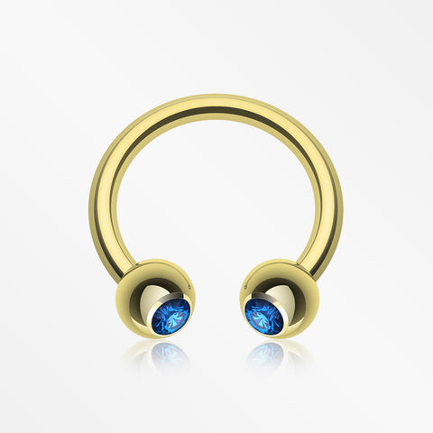 Gold Plated Gem Ball Horseshoe Circular Barbell-Capri Blue