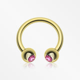 Gold Plated Gem Ball Horseshoe Circular Barbell-Pink