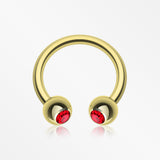 Gold Plated Gem Ball Horseshoe Circular Barbell-Red