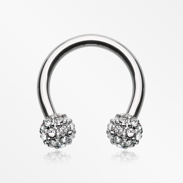 Pave Sparkle Full Dome Horseshoe Circular Barbell-Clear