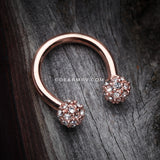 Rose Gold Pave Sparkle Full Dome Horseshoe Circular Barbell-Clear