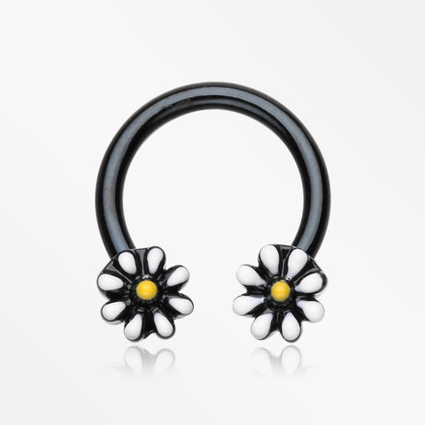 Blackline Adorable Daisy Flower Horseshoe Circular Barbell-Black/White/Yellow