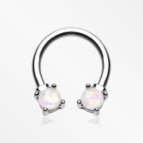 Opalescent Sparkle Steel Horseshoe Circular Barbell-White