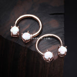 Rose Gold Opalescent Sparkle Prong Horseshoe Circular Barbell-White